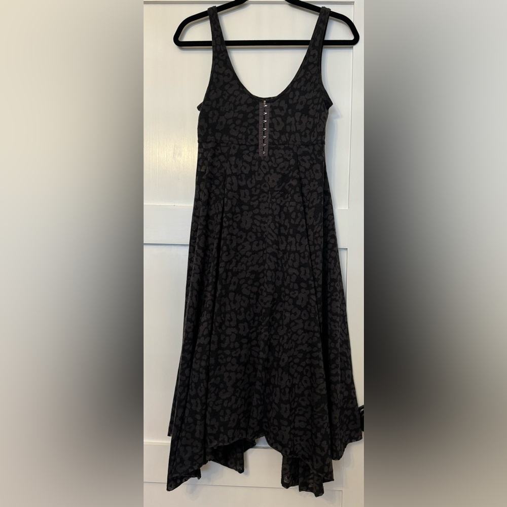 Free People Midi Cotton Lined Gray Flower Dress Size Small